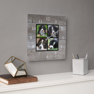 Horloge Carrée Create your own rustic wood family photo collage