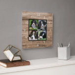 Horloge Carrée Create your own rustic wood family photo collage<br><div class="desc">Photo de famille personnalisée collage sur bois rustique grange,  horloge murale. Ajoutez vos propres photos personnelles pour personnaliser l'horloge. N'avez pas à ajouter uniquement des photos carrés d'autres tailles seront également en place. Si vous avez besoin d'aide,  veuillez me contacter.</div>