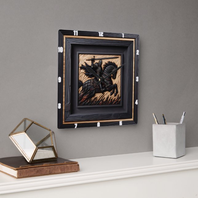 Horloge Carrée Création médiévale : Hue Steed Wood Art (Bureau)