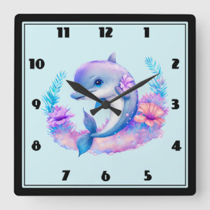 Horloge Carrée Créature marine dauphin mignon