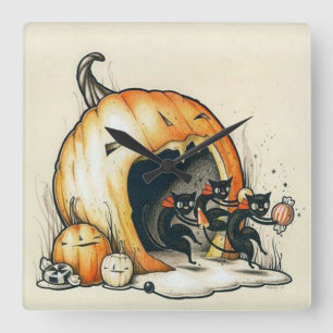 Horloge Carrée Creepy Pumkin Halloween Wall Clock