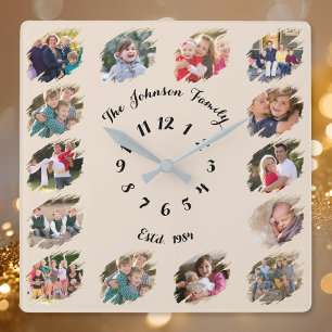 Horloge Carrée Créer un Collage de Photos de Famille Personnalisé
