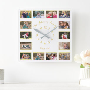 Horloge Carrée Créer un collage de photos de famille personnalisé
