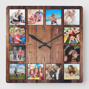 Horloge Carrée Créer Votre Collage Photo Personnalisé Rustic Farm