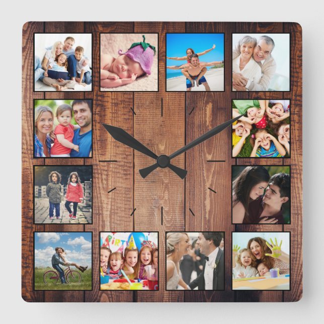 Horloge Carrée Créer Votre Collage Photo Personnalisé Rustic Farm (Recto)