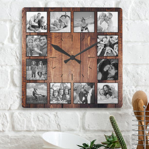 Horloge Carrée Créer Votre Collage Photo Personnalisé Rustic Farm