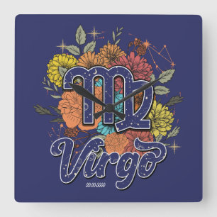 Horloge Carrée Créer votre propre étoile Floral Virgo Zodiac