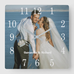 Horloge Carrée Créer votre propre photo Mariage Nom personnalisé