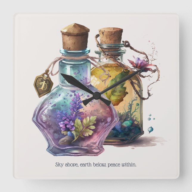 Horloge Carrée Créez vos propres bouteilles de potion (Recto)