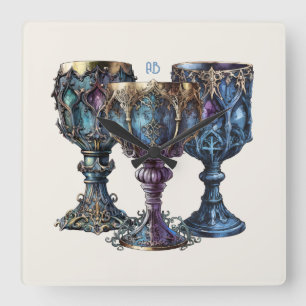Horloge Carrée Créez Vos Propres Chalices Bleues À Bord D'Or