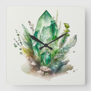 Horloge Carrée Créez vos propres cristaux vert émeraude