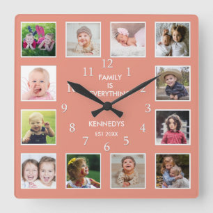 Horloge Carrée Créez votre propre 12 photo Collage de cadre Peach