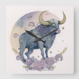 Horloge Carrée Créez votre propre Aquarelle violette Taurus Zodia