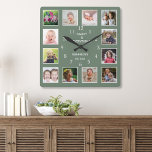 Horloge Carrée Créez votre propre cadre de collage photo 12 vert<br><div class="desc">Create your own photo collage wall clock with 12 of your favorite pictures. The photo frame clock helps you treasure your special moment and donc makes a thoughtful gift for parents, grandparents and friends. The personalized family clock makes it a perfect venin pour toutes les occasions. Personalize with family name...</div>