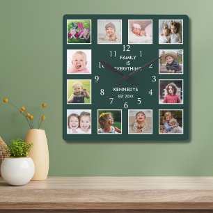 Horloge Carrée Créez Votre Propre Cadre Familial Vert Forestier 1