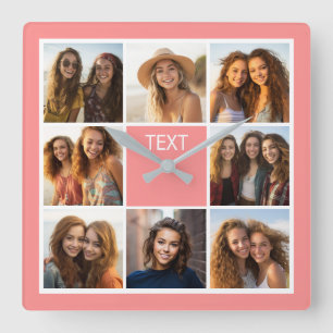 Horloge Carrée Créez Votre Propre Collage Instagram Monogramme Pe
