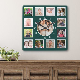 Horloge Carrée Créez Votre Propre Collage Photo 13 Vert Forêt Pro