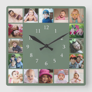 Horloge Carrée Créez Votre Propre Collage Photo de Famille 16 Ver
