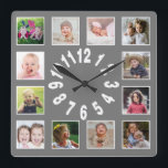 Horloge Carrée Créez votre propre collection de photos de famille<br><div class="desc">Créez votre propre horloge murale collage photo avec 12 de vos photos préférées. L'horloge à cadre photo vous aide à chérir vos moments spéciaux et fait également un cadeau réfléchi pour les parents,  grands-parents et amis. L'horloge familiale personnalisée fait un cadeau unique pour toutes les occasions.</div>