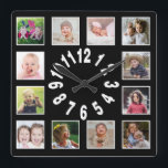 Horloge Carrée Créez votre propre collection de photos de famille<br><div class="desc">Créez votre propre horloge murale de collage photo avec 12 de vos photos préférées. L'horloge à cadre photo vous aide à chérir vos moments spéciaux et fait aussi un cadeau réfléchi aux parents,  grands-parents et amis. L'horloge familiale personnalisée fait un cadeau unique pour toutes les occasions.</div>
