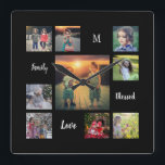 Horloge Carrée Créez votre propre collection de photos de famille<br><div class="desc">Créez votre propre script de collage photo de famille et horloge murale monogramméeAjoutez vos propres photos personnelles,  texte,  citations,  monogramme pour personnaliser.</div>