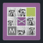 Horloge Carrée Créez votre propre collection Instagram Monogramme<br><div class="desc">Doté d'orchidées radiantes, de carrés de chaux et de charbon de bois. Vous pouvez utiliser des photos Instagram pour cette conception. Utilisez 6 photos carrés pour créer un cadeau unique et personnel. Ou vous pouvez garder le chiot hipster et faire un gardien branché. Si vous avez besoin d'ajuster les images,...</div>