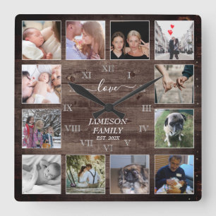 Horloge Carrée Créez votre propre collection photo Bois Numéro ro