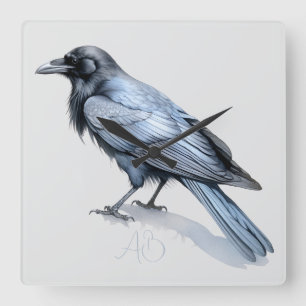 Horloge Carrée Créez votre propre corbeau bleu mystique