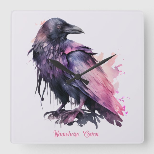 Horloge Carrée Créez votre propre corbeau noir mystique (Recto)