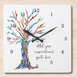 Horloge Carrée Créez Votre Propre Devis De Motivation Inspiration<br><div class="desc">This unique Wall Clock is decorated with a colorful mosaic Tree of Life design. Add your chosen quota to personalize it. Click Customize Further to edit font, font size and font color. Moaic original © Michele Davies.</div>