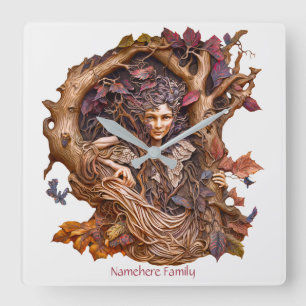Horloge Carrée Créez votre propre Dryad 3D Faux Bois Tree Lady