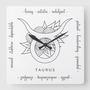 Horloge Carrée Créez votre propre élégant Taurus noir et blanc