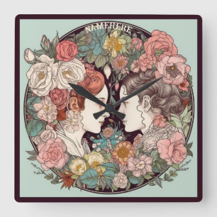 Horloge Carrée Créez votre propre Gemini Zodiac Art Nouveau
