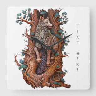 Horloge Carrée Créez votre propre loup de bois sculpté Faux Bois