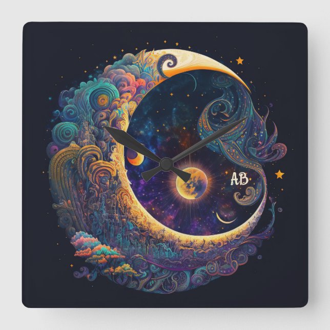 Horloge Carrée Créez votre propre lune de sirène mystique (Recto)