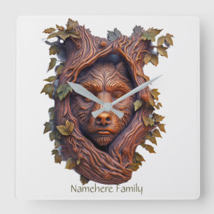 Horloge Carrée Créez votre propre ours 3D Faux Bois en bois sculp