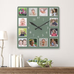 Horloge Carrée Créez votre propre photo de famille 12 Collage ver<br><div class="desc">Créez votre propre horloge murale collage photo avec 12 de vos photos préférées. L'horloge à cadre photo vous aide à chérir vos moments spéciaux et fait également un cadeau réfléchi pour les parents,  grands-parents et amis. L'horloge familiale personnalisée en fait un cadeau parfait pour toutes les occasions</div>