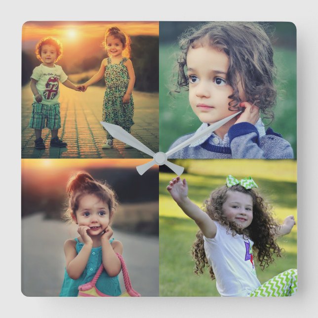 Horloge Carrée Créez votre propre photo de famille collage gardie (Recto)