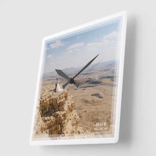 Horloge Carrée Créez votre propre photo Mariage mémorable personn (Angle)