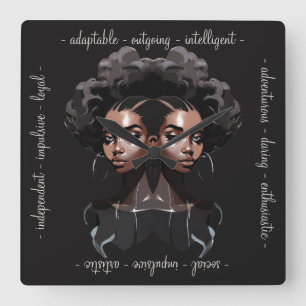 Horloge Carrée Créez Votre Propre Reine Afro-Américaine Gémeaux