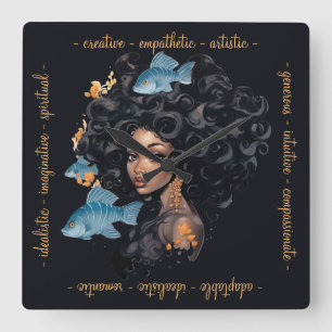 Horloge Carrée Créez Votre Propre Reine Afro-Américaine Poissons