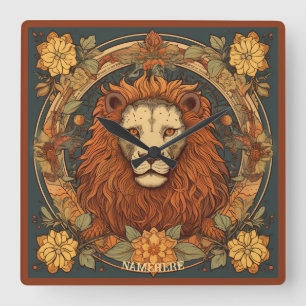 Horloge Carrée Créez votre propre Zodiac Leo Art Nouveau