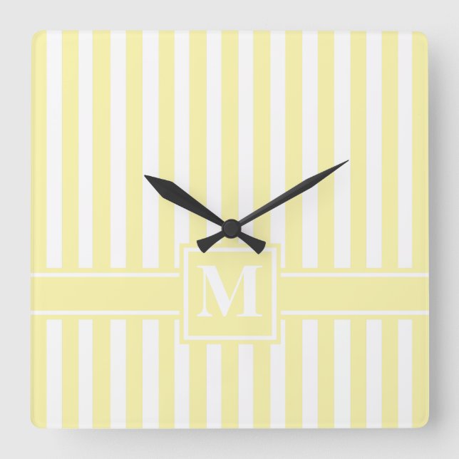 Horloge Carrée Crème Moderne Rayure avec Monogramme (Recto)