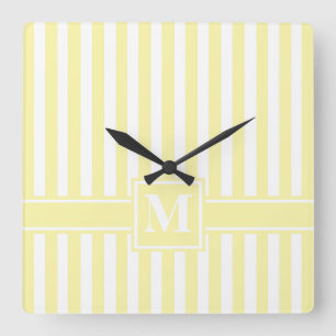 Horloge Carrée Crème Moderne Rayure avec Monogramme