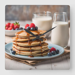 Horloge Carrée Crêpes et Lait