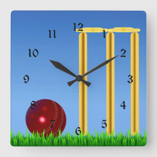 Horloge Carrée Cricket, wicket et bal