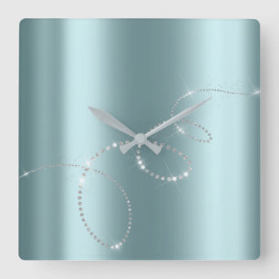 Horloge Carrée Cristaux bleues gris argenté Infinité Diamants