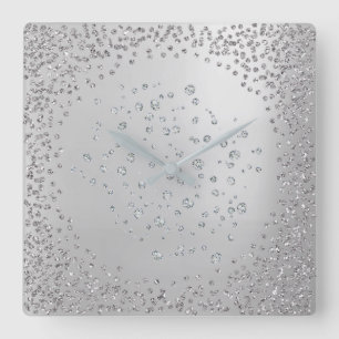 Horloge Carrée Cristaux de gemmes de diamant de graphite de gris