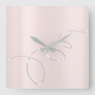 Horloge Carrée Cristaux en poudre rose gris argenté Infinie Diama