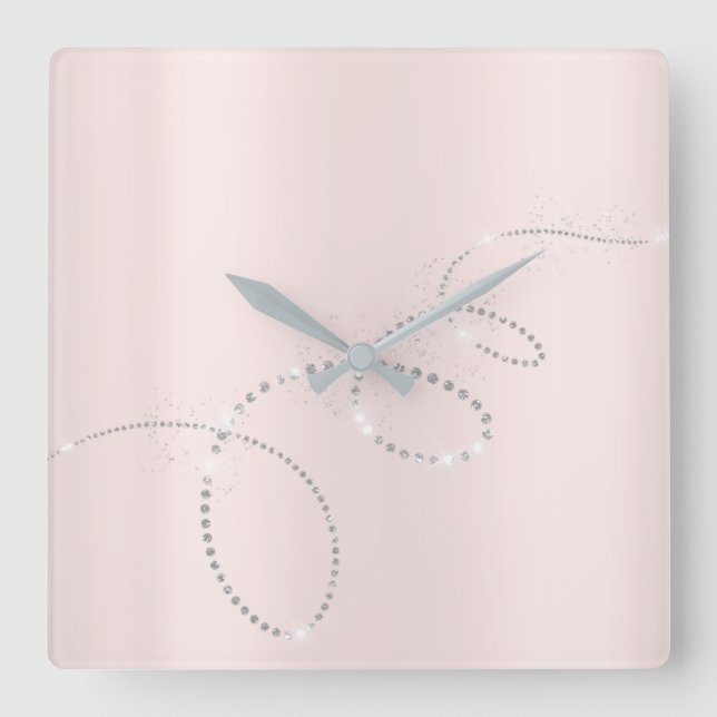 Horloge Carrée Cristaux en poudre rose gris argenté Infinie Diama (Recto)
